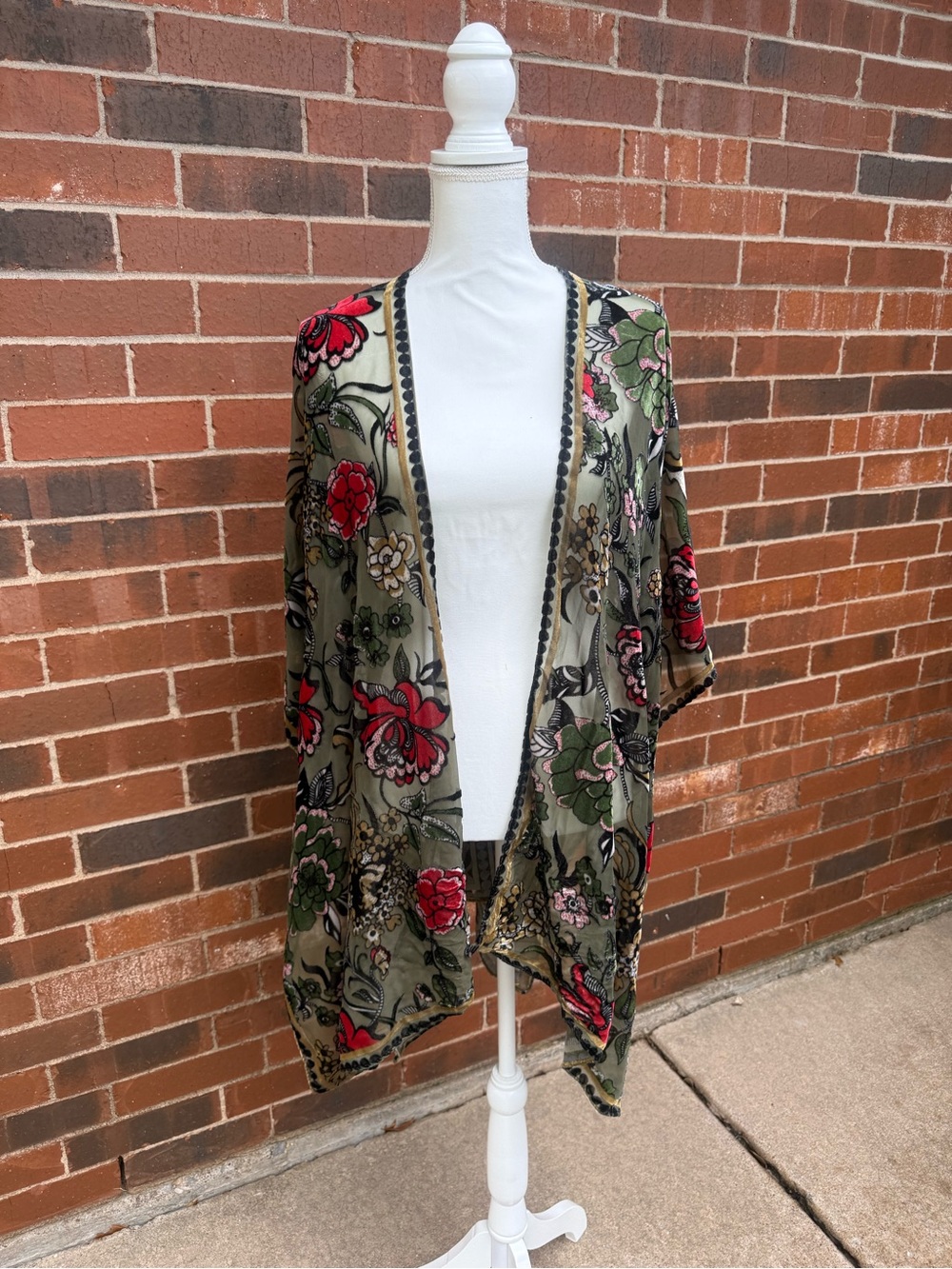 Free People Burnout Velvet Floral Kimono Ruana Boho Open Front OS